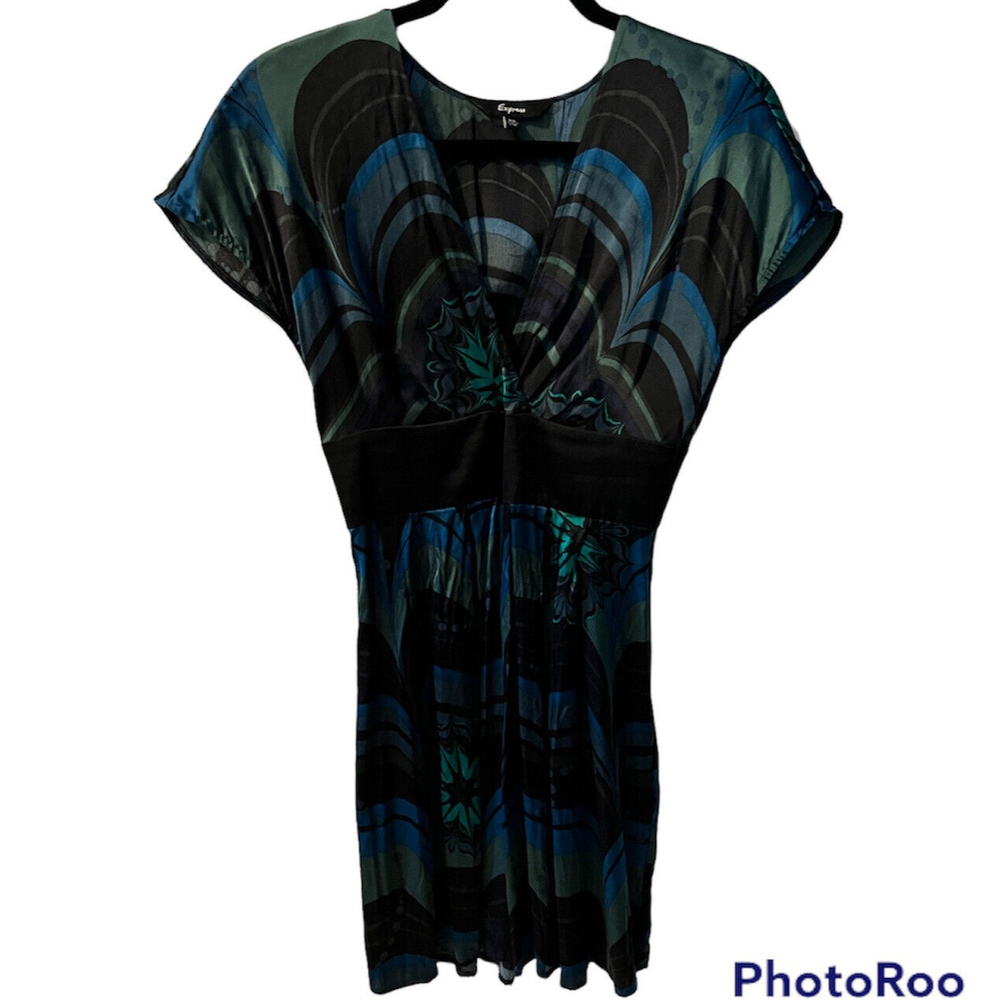 EXPRESS Fit Flare Silk Dress XS Y2K Retro